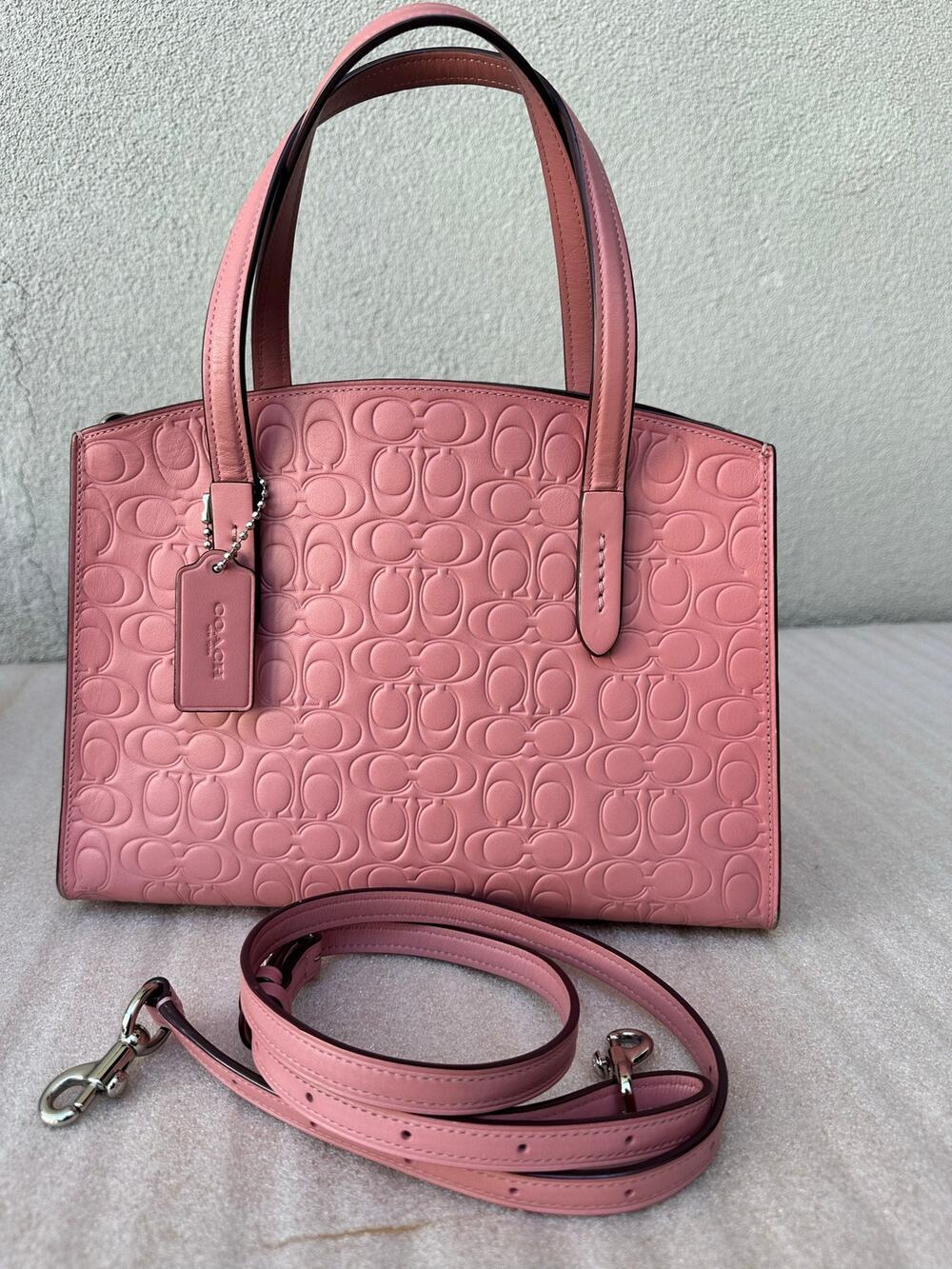 Coach Charlie Carryall 28 Signature Leather Light Blush Satchel Crossbody 51665